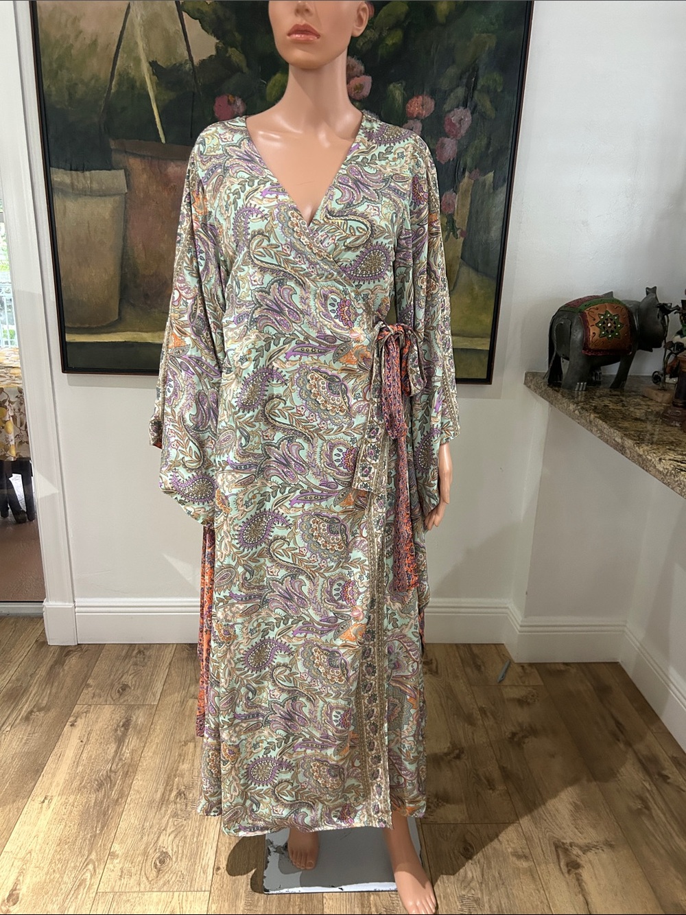 Earthbound Reversible paisley print wrap dress/kimono - Picture 2 of 13